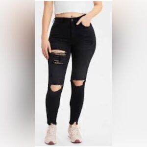AEO The Dream Jean, Curvy High Rise Jeggings Black, Size 4R, Distressed. ECU!